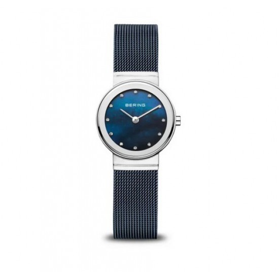 Bering dames horloge staal met blauw milanese band10126-307 - 10026863
