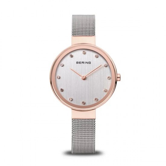 Bering dames horloge rosé kast en staal milanese band 12034-064 - 10032585