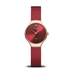 Bering dames horloge rood milanees met rosé kast Charity model - 10030372