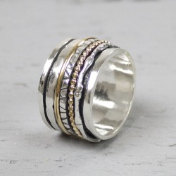 JEH zilveren ring  zilver oxy+wit+goldfilled mt58 - 10032168