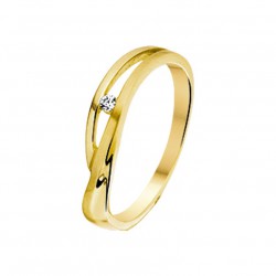 geel gouden 585 Ring met  zirkonia poli/mat mt 17 - 10029880