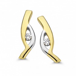 Mori Fashion bicolor 14krt bicolor gouden oorknoppen met diamant 0.03 - 10033454