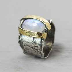 JEH zilveren ring met maansteen en 9krt vergulde zetting maat 55 20200-55 - 10032054