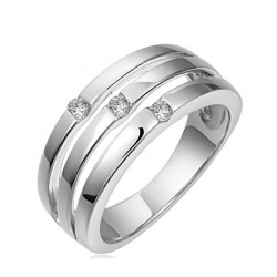 Zilveren ring drie rijen met drie zirkonia    mt 56 - 10032840